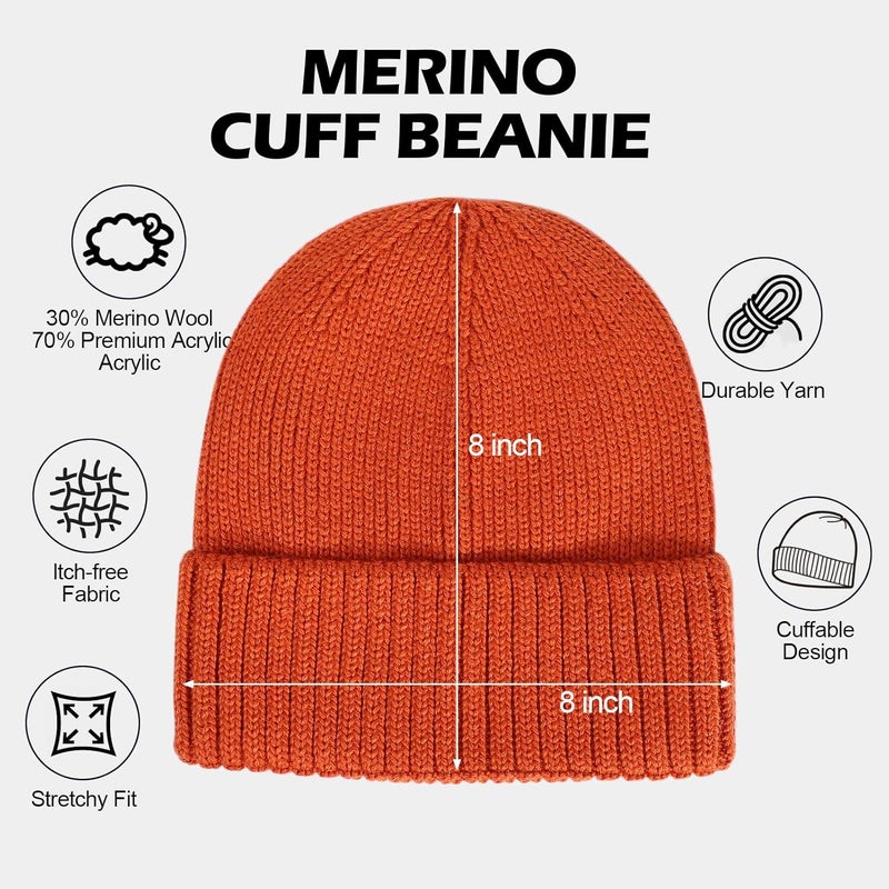 ACTLATI Kids Merino Wool Beanie Hat for Boys Girls Winter Classic Knit Beanies Unisex Cuffed Skull Ski Snow Caps Age 7-14 - Image 3